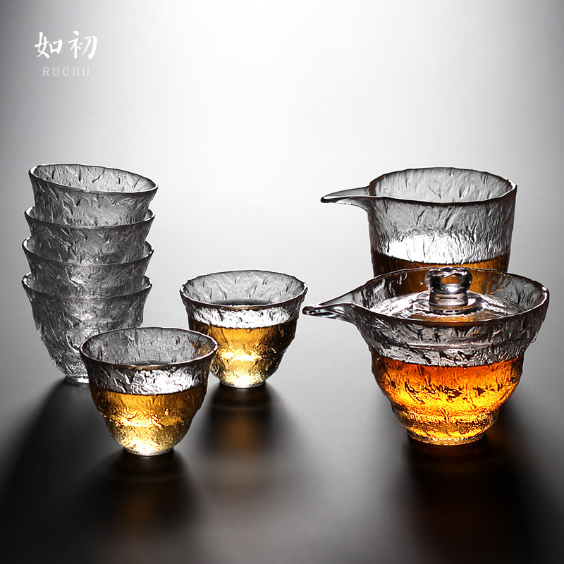 Such as the first thickened glass tea set Sets Day Style Kung Fu Tea Set Hammer Grain Cover Bowl Tea Cup Whole Set Tea Set Home Transparent