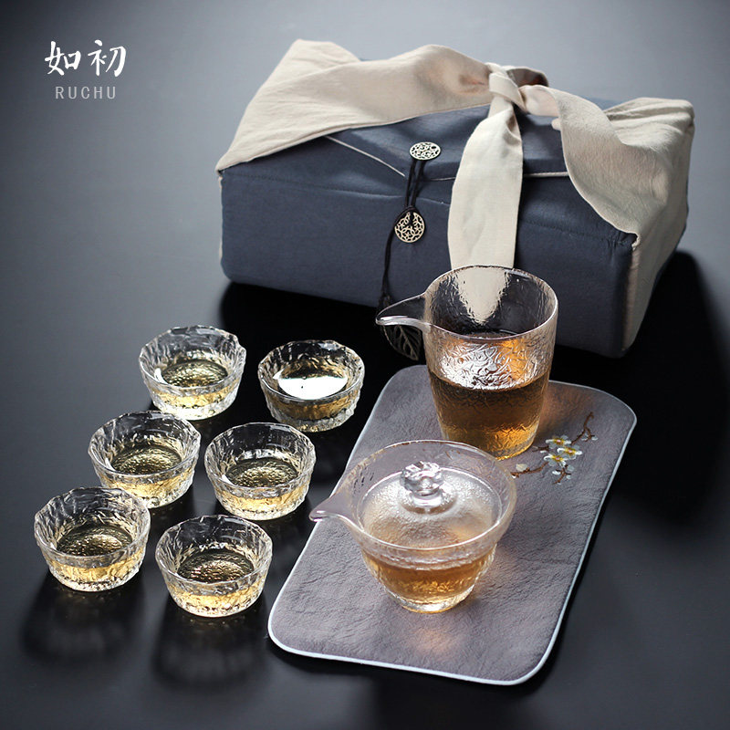 Japanese-style Kung Fu Tea Set with First Snow Glass Cover Cup High-temperature Glass Set Hammer Main Tea Set