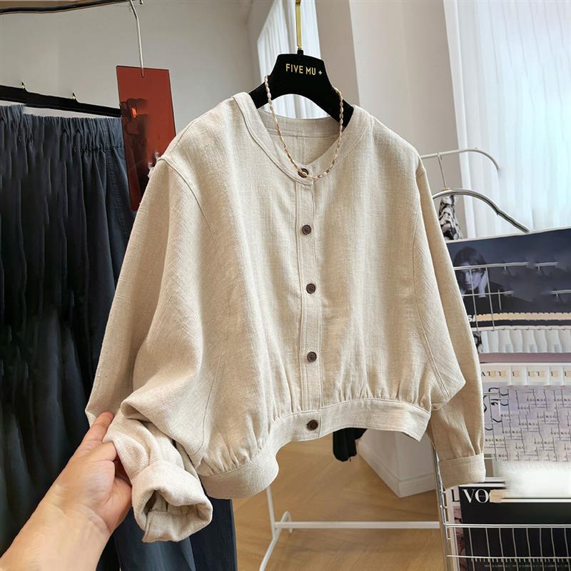 European Style Batwing Sleeve Round Neck Short Jacket for Women, New Spring and Autumn Thin Loose Casual Petite Jacket Top