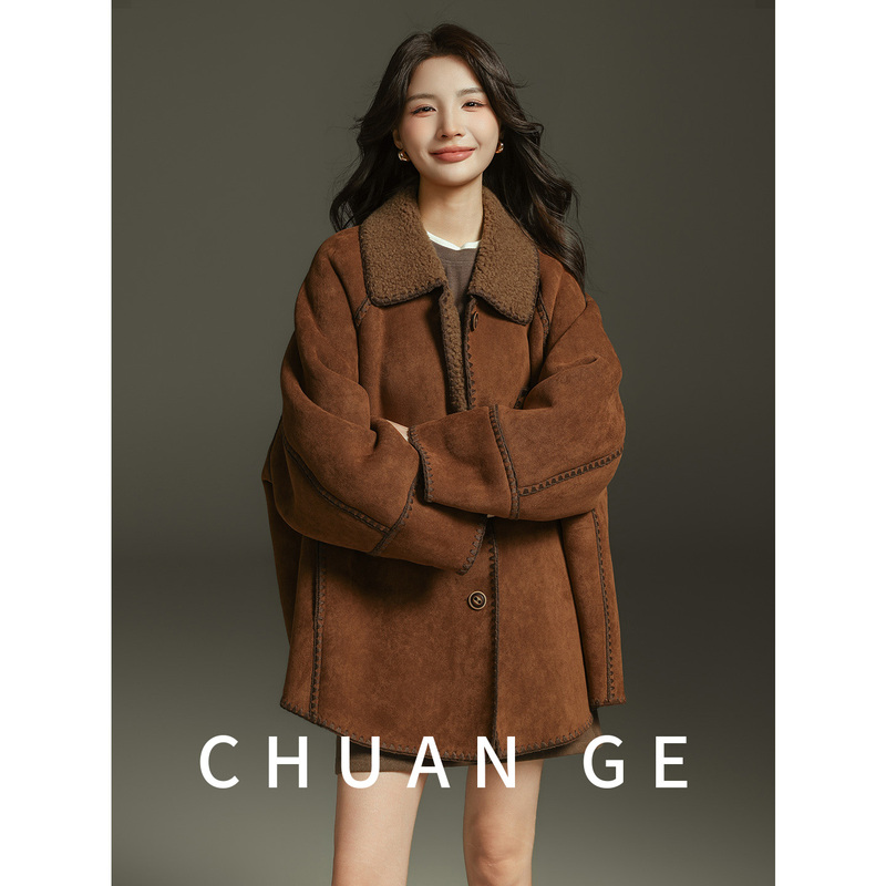 Chuan Ge Fur, Elegant and Stylish, 100% Sheep Wool Grain Fur Integrated Women's 2026 Suede Jacket Chuan Ge Fur, Elegant and Stylish, 100% Sheep Wool Grain Fur Integrated Women's 2026 Suede Jacket