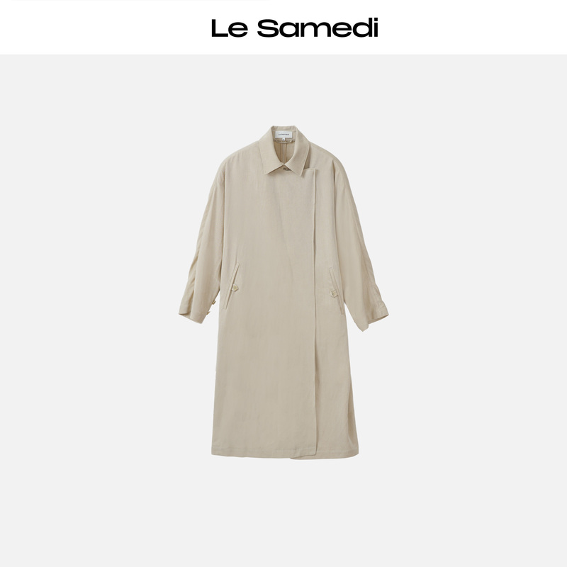 Le Samedi【Wheat-Colored Sand Dunes】Mid-Length Lapel Trench Coat for Women, Early Spring 26 New Style Elegant Coat