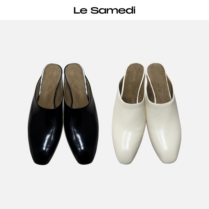 Le Samedi【Fangcun Yabu】Oil-Waxed Calfskin Simple Closed-Toe Mid-Heel Slip-On Women's Shoes