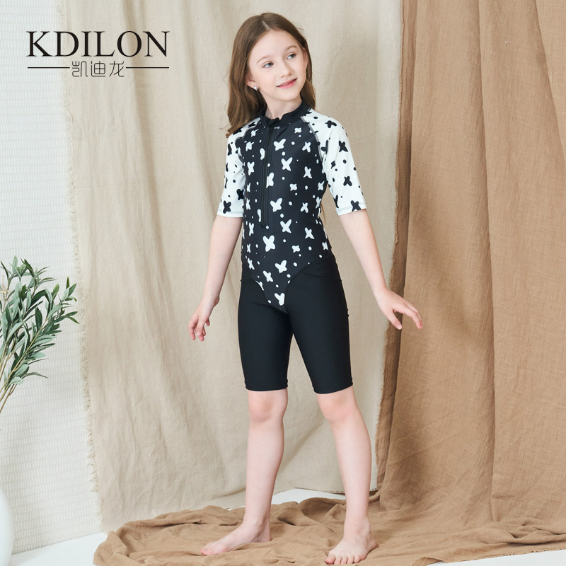 Kaidiron Half Sleeve Children's Swimwear Girls' Sunscreen Fashion Zipper Pants Big Children's Swimwear