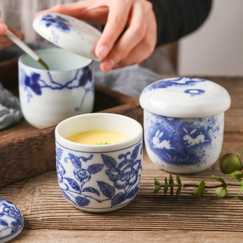 Japanese imported ceramic with lid bowl Small steamed egg flush Porcelain Mini Swallow Bowl bowl with lid Saucepan Noodles Cup Stew