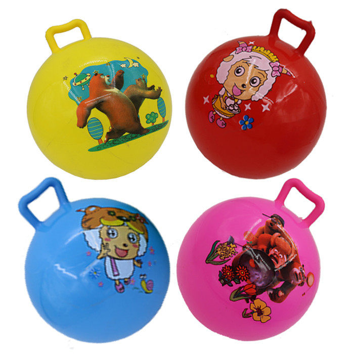 25CM thickened cartoon portable leather ball children's toy ball 10 inch inflatable handle ball ground stall hot selling toy