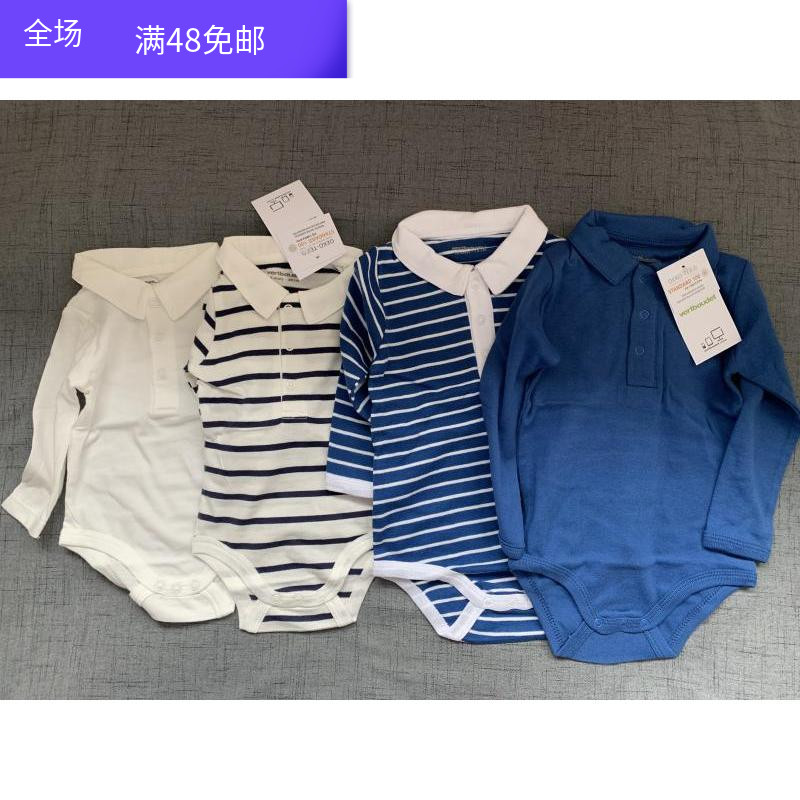 Foreign trade original single spring summer baby pure cotton long sleeve with collar POLO shirt style long sleeve triangle climbing clothes baby khaclothes