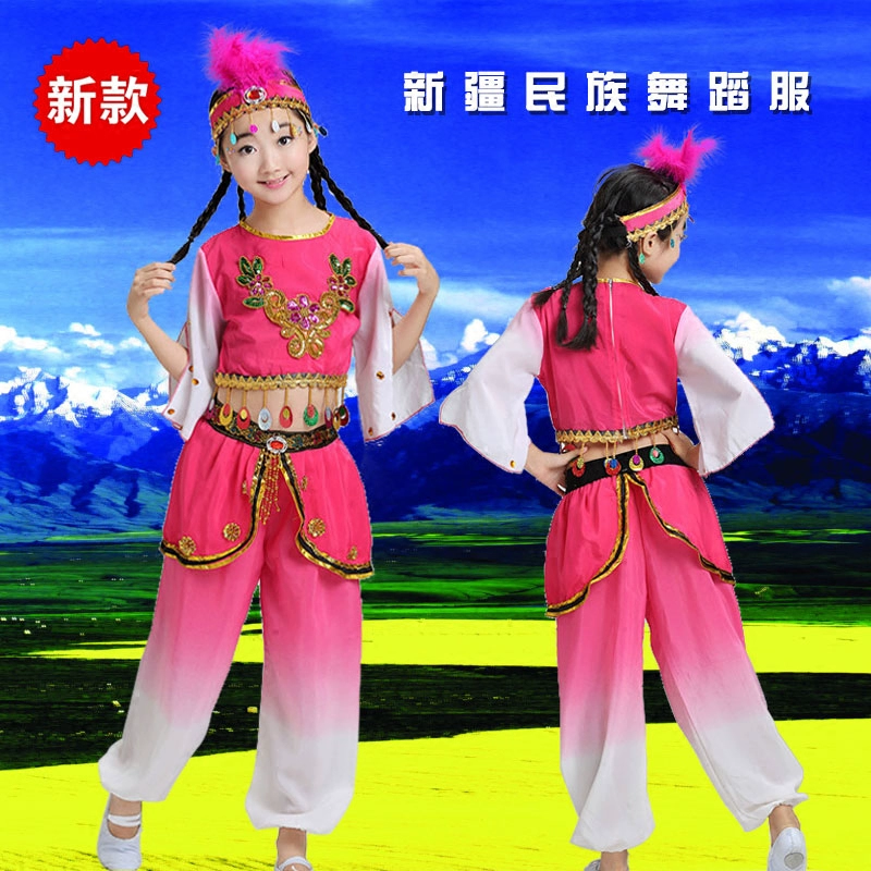 Trang phục biểu diễn thiếu nhi Trang phục múa thiếu nữ Tân Cương múa trống vui trang phục biểu diễn múa dân tộc thiểu số - Trang phục