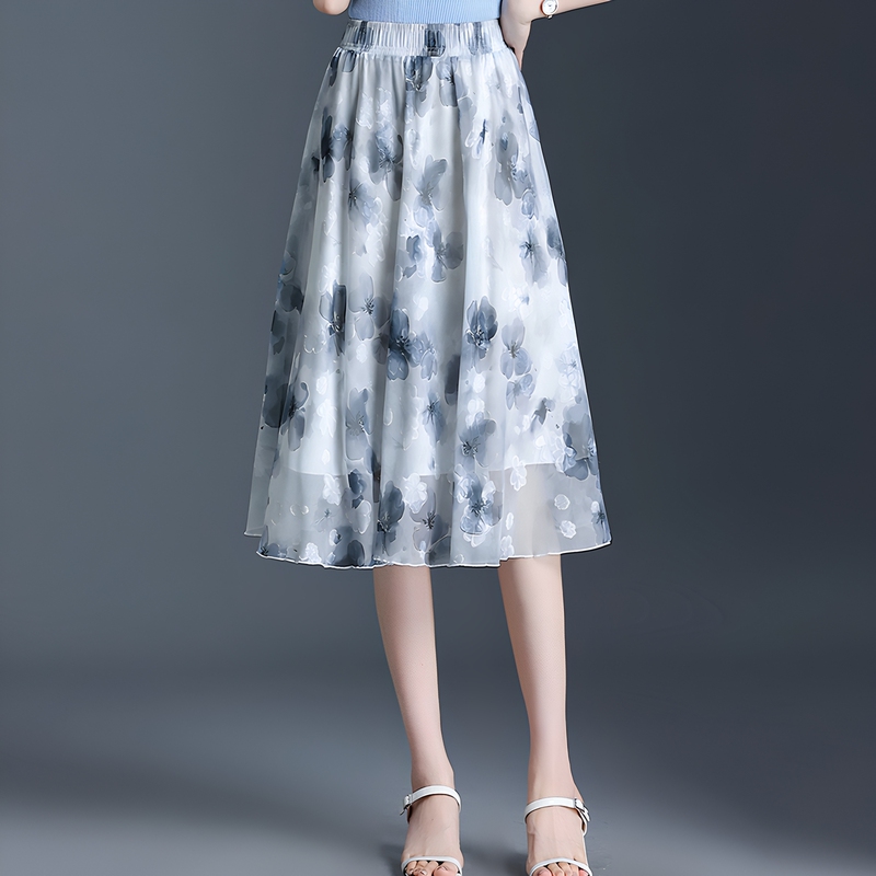 Skirt 2026 Summer New Floral Midi Skirt for Women, High-Waisted, Large Hem, Printed A-Line, Slimming Chiffon Skirt Skirt 2026 Summer New Floral Midi Skirt for Women, High-Waisted, Large Hem, Printed A-Line, Slimming Chiffon Skirt
