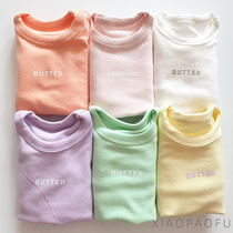 Male and female baby pure cotton long sleeves T-shirt infant cute foreign air blouse candy color 100 hitch bottom shirt Korean tide