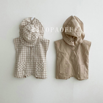 Summer loaded boys baby handsome plaid short climbing baby short sleeve thin style one-piece dress foreign air khaclothes climb to the Korean version of the tide