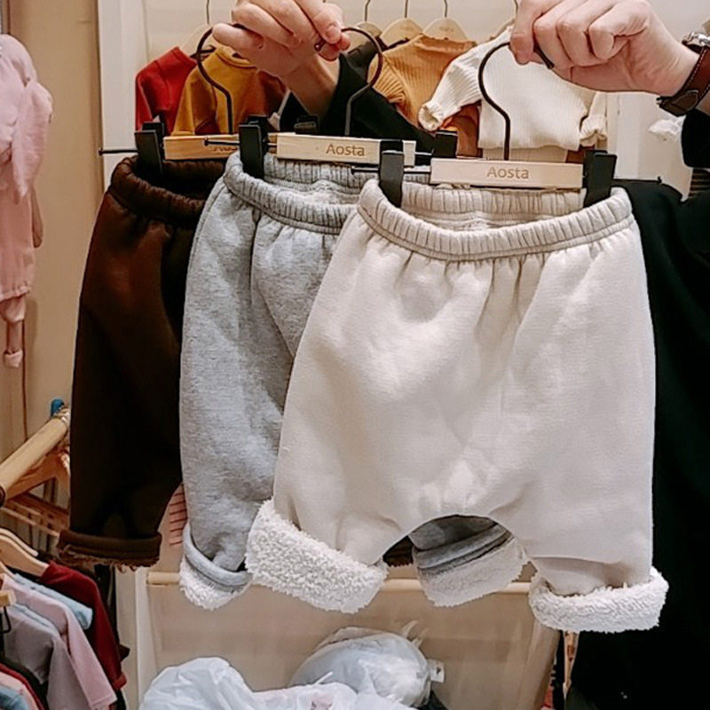 Korean version of winter style male and female baby 100 hitch warm harynn pants baby plus suede thickened large PP pants tide child pants tide