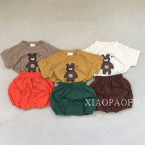 Summer male and female baby short sleeve casual T-shirt blouses two sets baby foreign air cute suit Korean tide