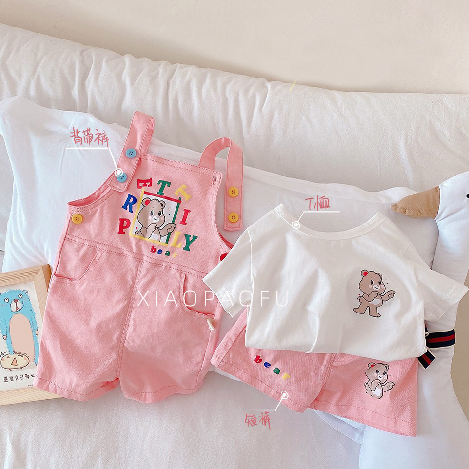 ins Korean version of the summer baby cute baby bag pants children's Western style T-shirt shorts suit children's leisure two-piece