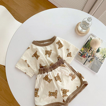 Male And Female Baby Sports Casual Suit Foreign Air Baby Short Sleeve Cartoon Blouse Pants Two Sets Children Summer Clothing Tide