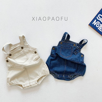 Summer male and female baby denim back with pants one-piece khays suit 100 hitch baby summer clothing bag fart