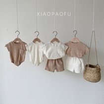 Baby Summer Clothing One-piece Suit Men and women Baby Triangle Bag Fart Khaclothes Foreign Air Short Sleeve T-shirt Suit Two Sets Summer