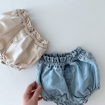 Boy shorts baby boy newborn baby girl jeans bag fart pants 100 lap little shorts for summer and thin Korean version