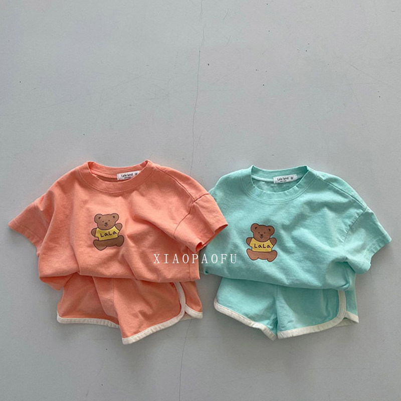 Summer Short Sleeve Men's and Women's Baby Western Style Suit Little Kids Baby Clothes Cute Cartoon T-shirt Shorts Two Piece Set