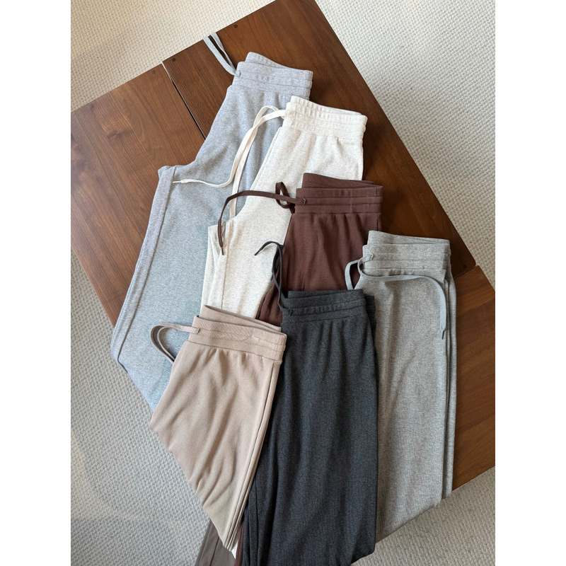【Oakhue Tna】Heavyweight Ribbed Magic Pants! Loose and Casual for Commuting, Cotton Waist-Cinching Drawstring Straight-Leg Pants for Women