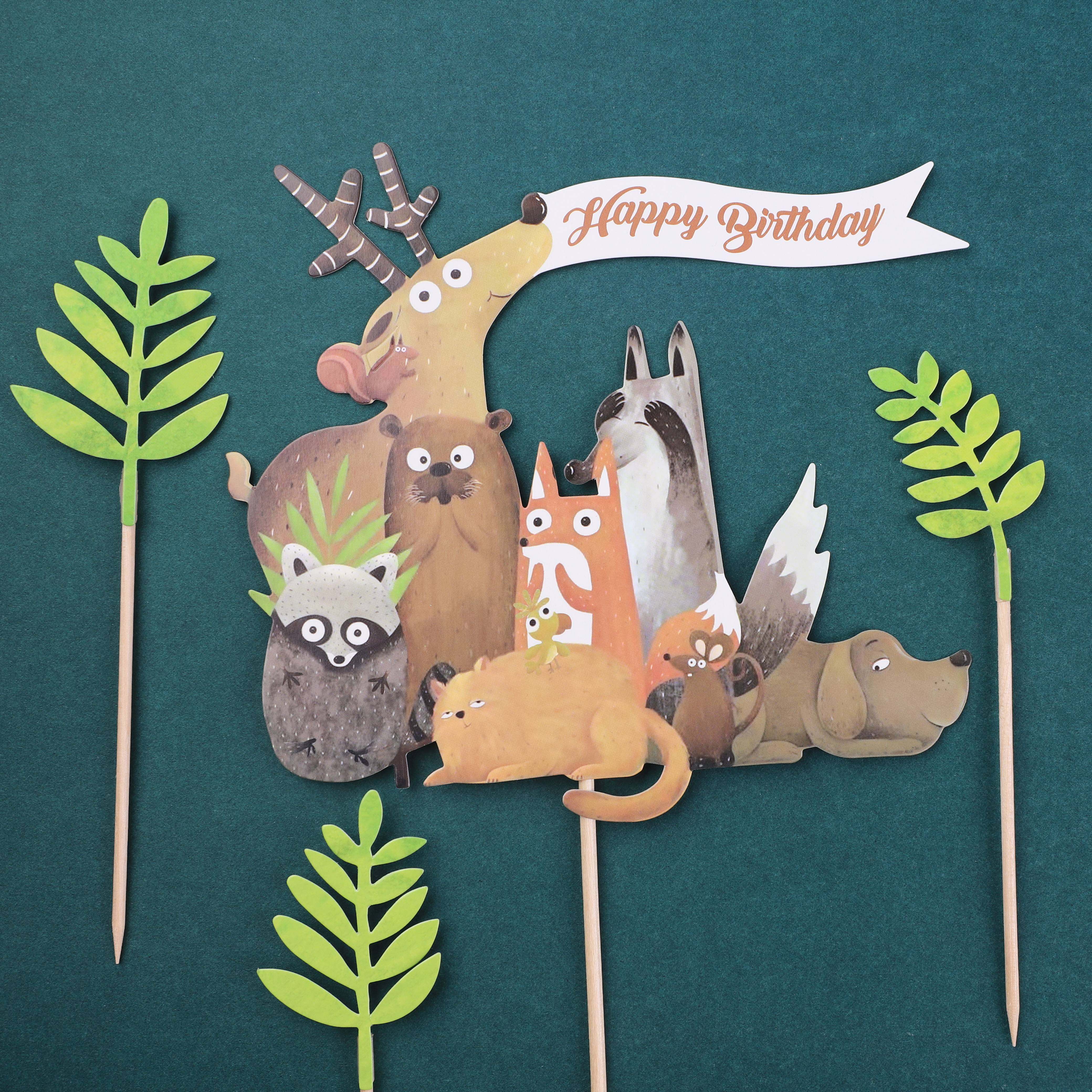 Forest animal Fox deer puppy birthday cake plug-in baking decoration plug