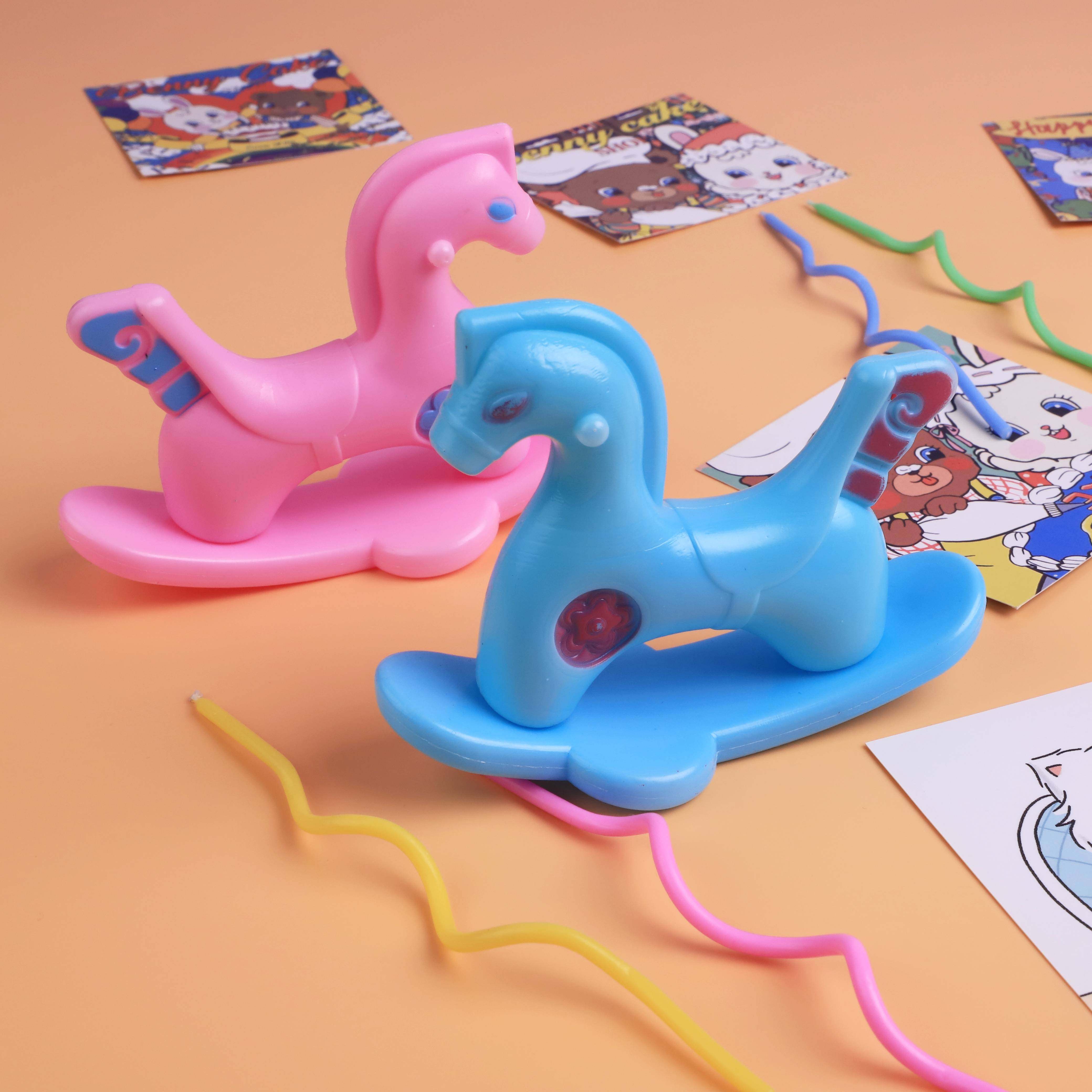 ins large toy rocking horse birthday cake three-dimensional pendulum rocking horse party decoration dessert table plug-in ornaments