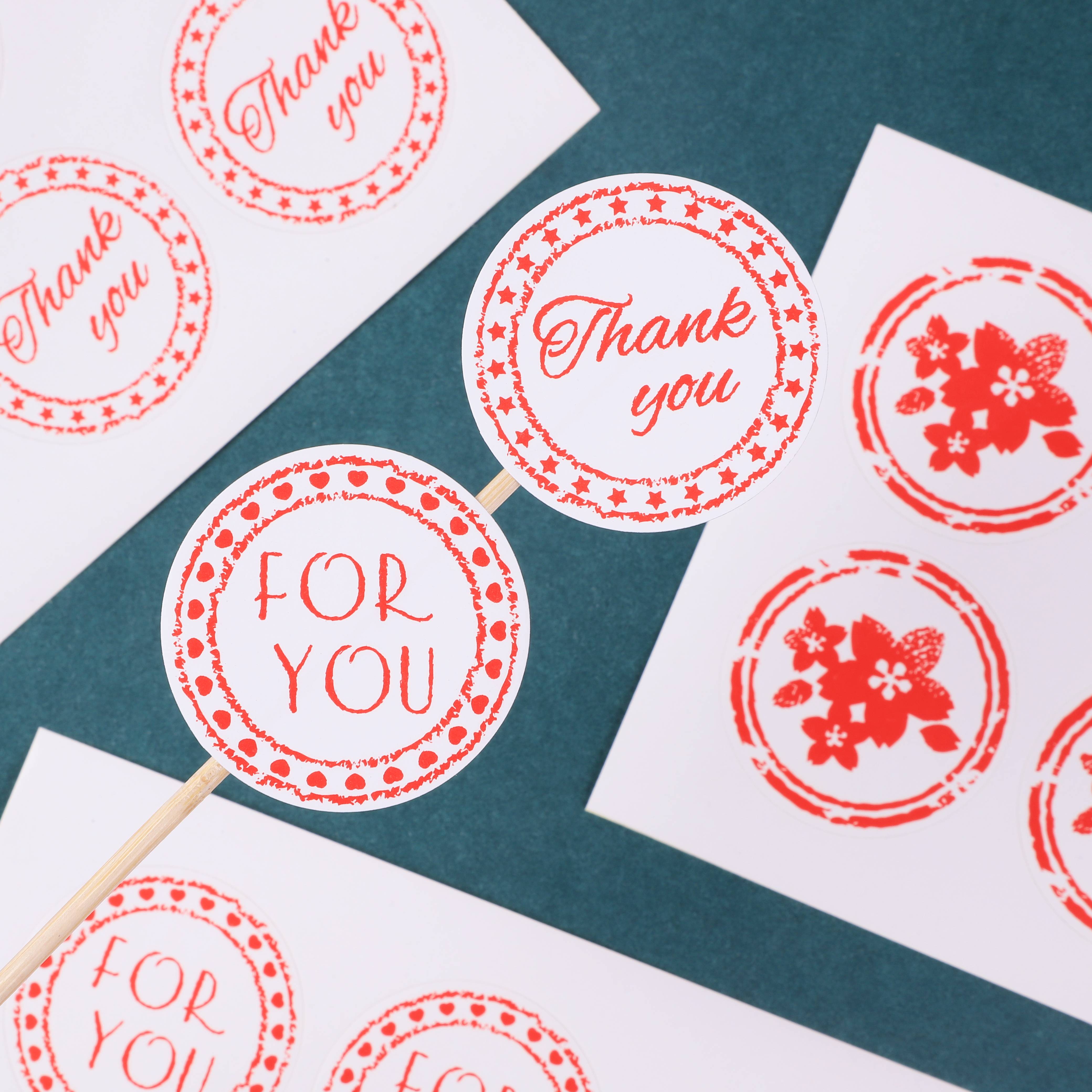 Little Papermaker Red Round THANK YOU FOUYOU Flower Sticker Baking Decoration Sticker
