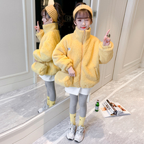 Next Music Girl Bifacial Cashmere Big Clothes Children 2021 Deep Autumn Jacket Plus Suede Autumn Winter Clothing Blouses