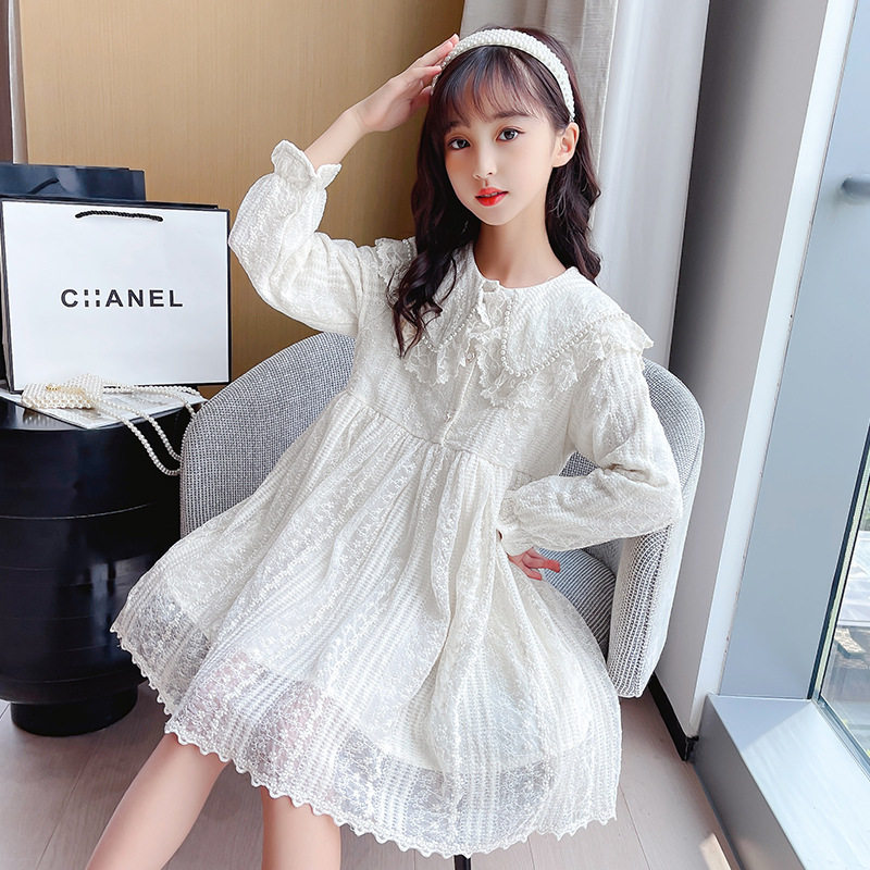 Next Music Girl Lace Dolls Collar Foreign Dress Spring Autumn 2022 New Children Suit Embroidered Skirt Long Dress