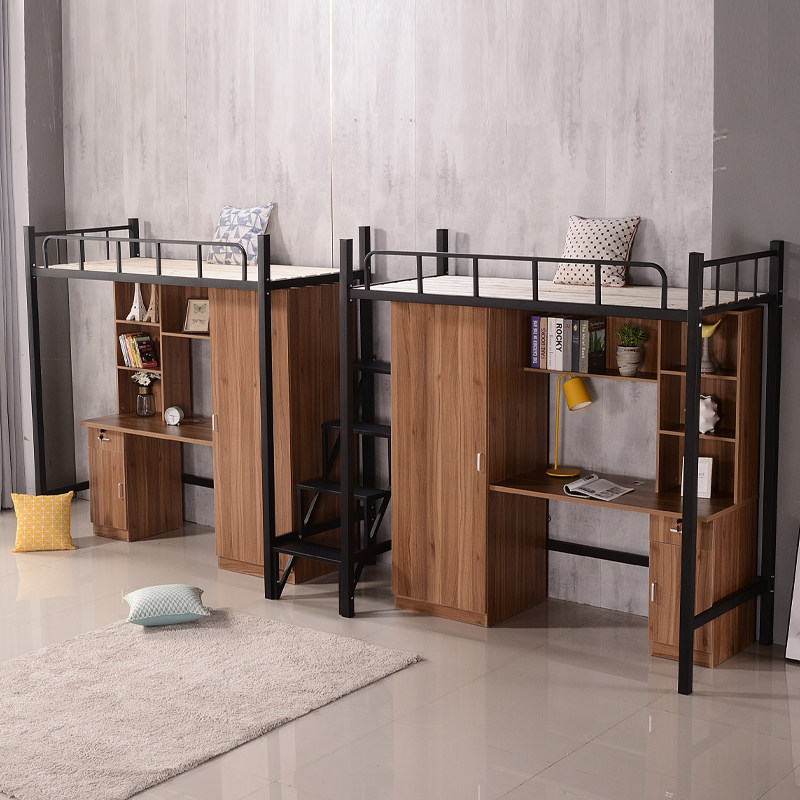 College student dormitory apartment Bed bed Under the table Wrought iron with wardrobe Desk one-piece staff adult simple elevated bed