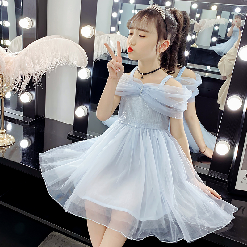 Girl's dress in summer CUHK Fairy Temperament Sweet high-end children's gown princess dresses Skirt Foreign Pie Fluffy half-body dress