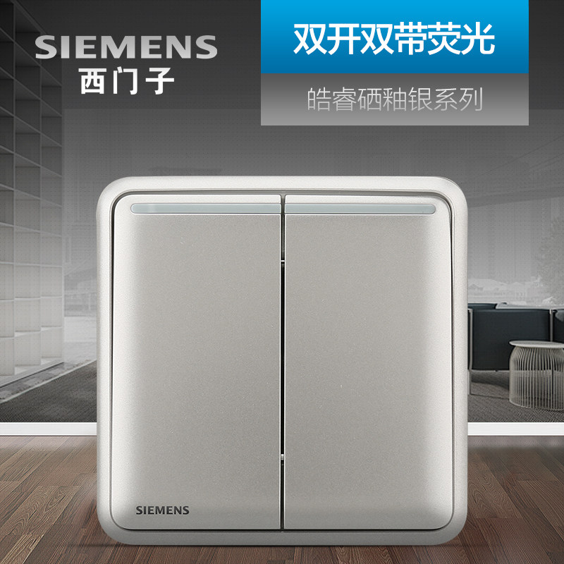 Siemens Dual Switch Double Cut Switch Socket Panel BRIGHT SELENIUM GLAZED SILVER HOME POWER WALL FLUORESCENT SWITCH