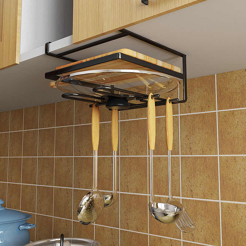 Kitchen cabinet without perforation Pot cover rack Cutting board shelf Wall cabinet Cutting board shelf Lower pylons Chopping board rack Storage shelf