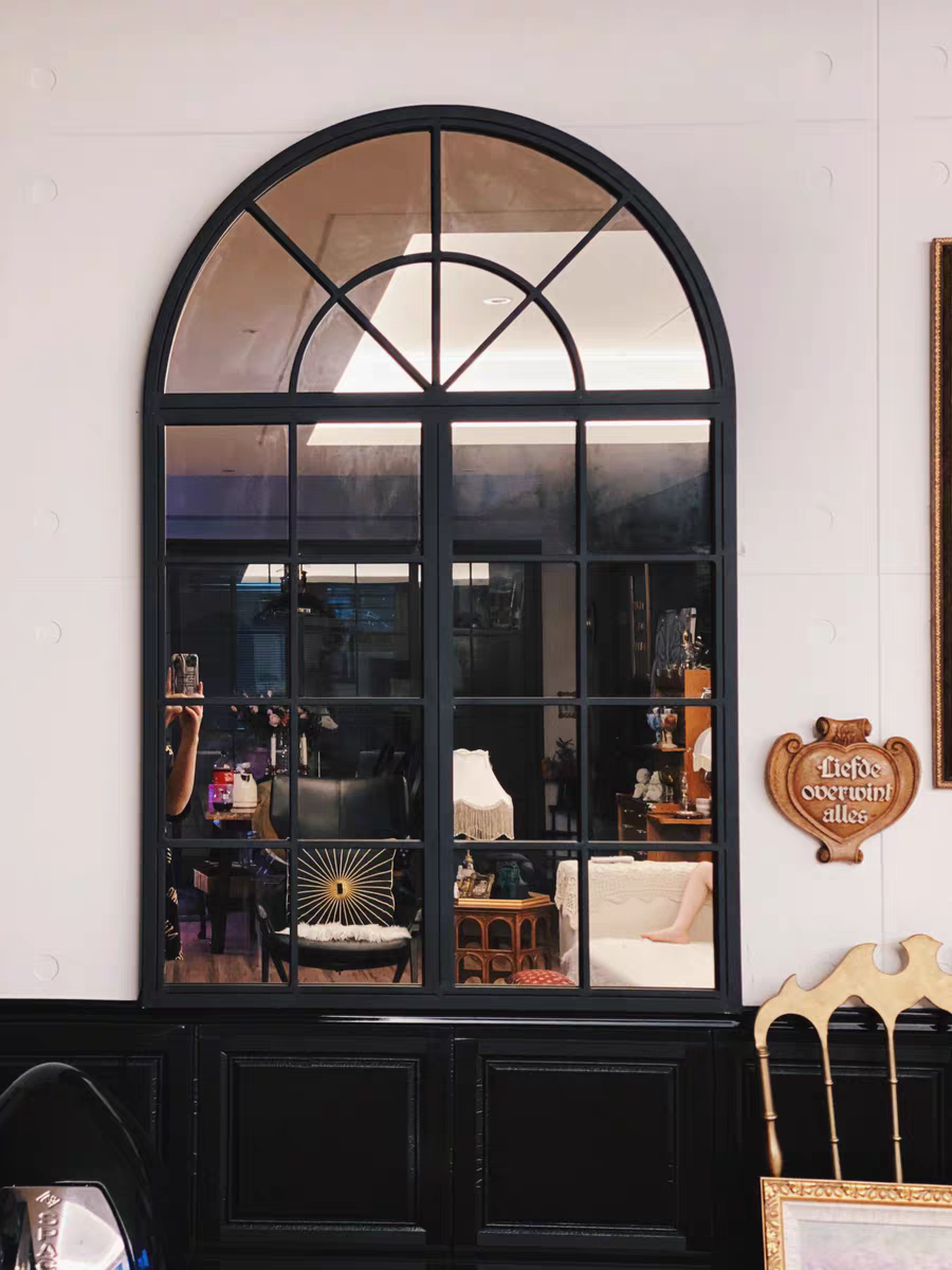 American restaurant Decorative Mirror Iron Art Retro Fake Windows Xuan Guan Fireplace Hanging Mirror Arch Fake Open Door Window Wall View-Taobao