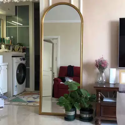 Nordic home wrought iron vintage wall-mounted full-length mirror clothing store floor-length mirror wall grooming mirror decoration hanging mirror