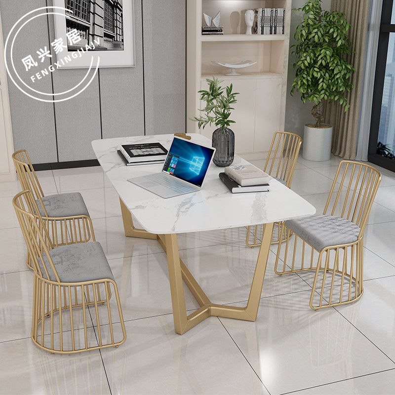 Nordic Marble Rockboard Conference Table Long Table Minimalist Modern Desk Chair Combined Light Extravagant Strip Table Negotiation Table