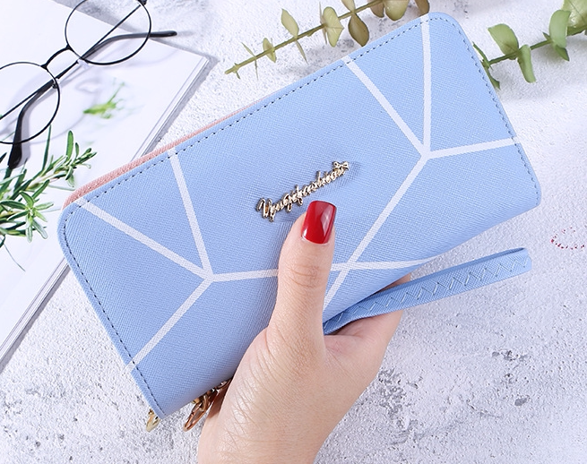 Ladies Pants Wallet Korean Style Geometric Pattern Zipper Wallet Multifunctional Fashion Clutch
