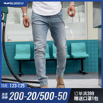 High stretch mens jeans spring and summer slim American version of the trend small pants thin fitness pants blue pants