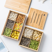 Japanese living room bamboo wood 4 6 grid fruit plate set wedding candy box melon seeds snack dried fruit pot storage box