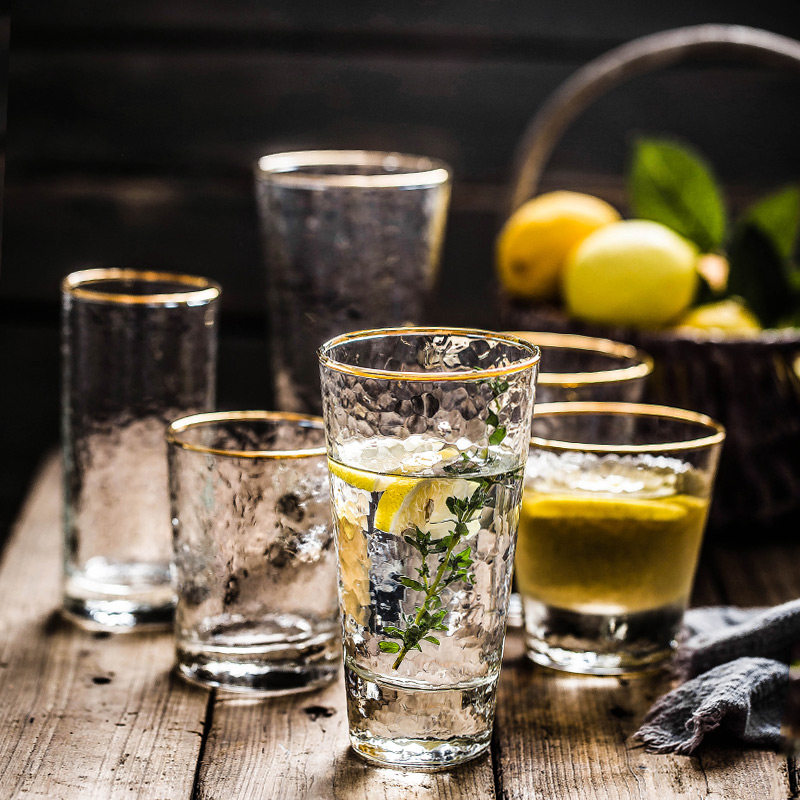 Japanese high-grade Phnom Penh hammer mesh glass tea cup Milk cup Juice cup Drink cup 6pcs set