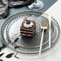 Nordic corrugated gold-edged glass plate Nordic simple hammer-grain dessert plate gift box home fruit salad plate