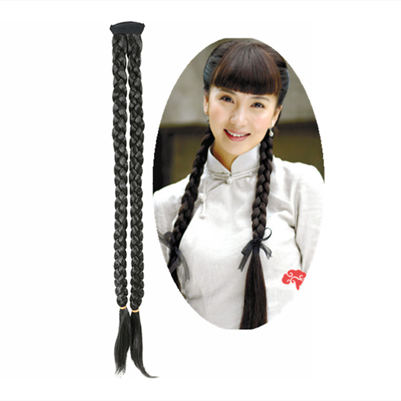 Xinyi Ancient Dress Black Twist Braid New Student Double Head Big Braid Son Republic Styling Mixed Silk Wig Show And Long Braid