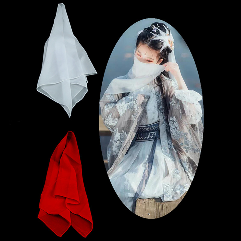 Ancient veil New retro-style silver fairy professional Han clothing semi-transparent red covering gold hanging ear towel