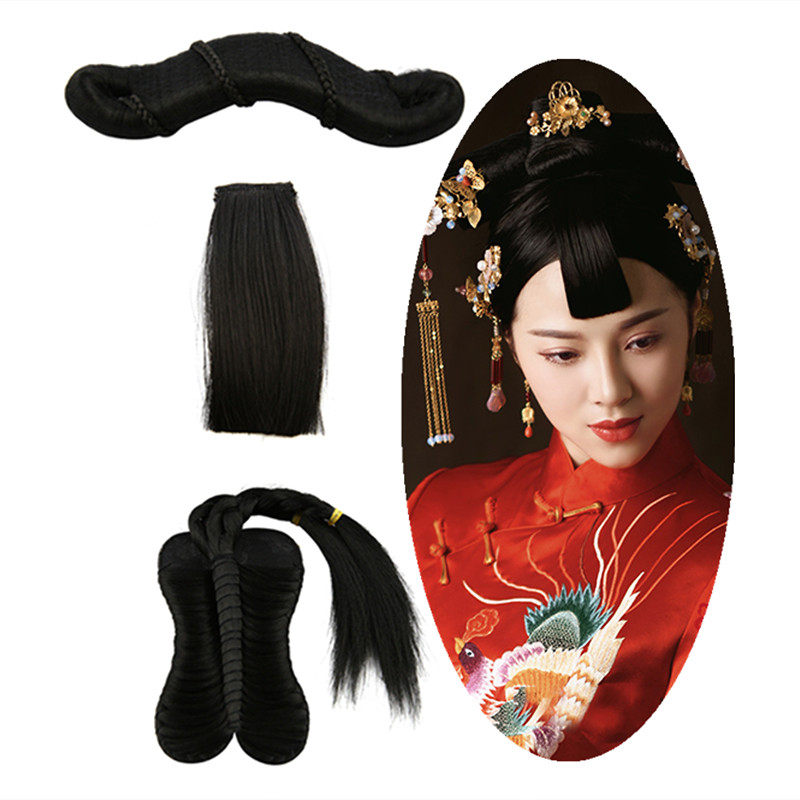 Ancient costume modeling twist new Xiuhe bride brown hair suit Hanfu back head bag ancient style bangs hair bag