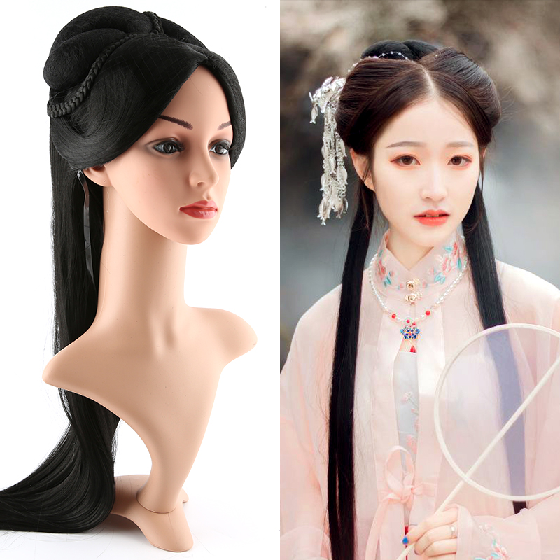(Hingyi ancient clothing) Han suit black long straight hair style new princess full headgear ancient wind shaped high temperature silk wig