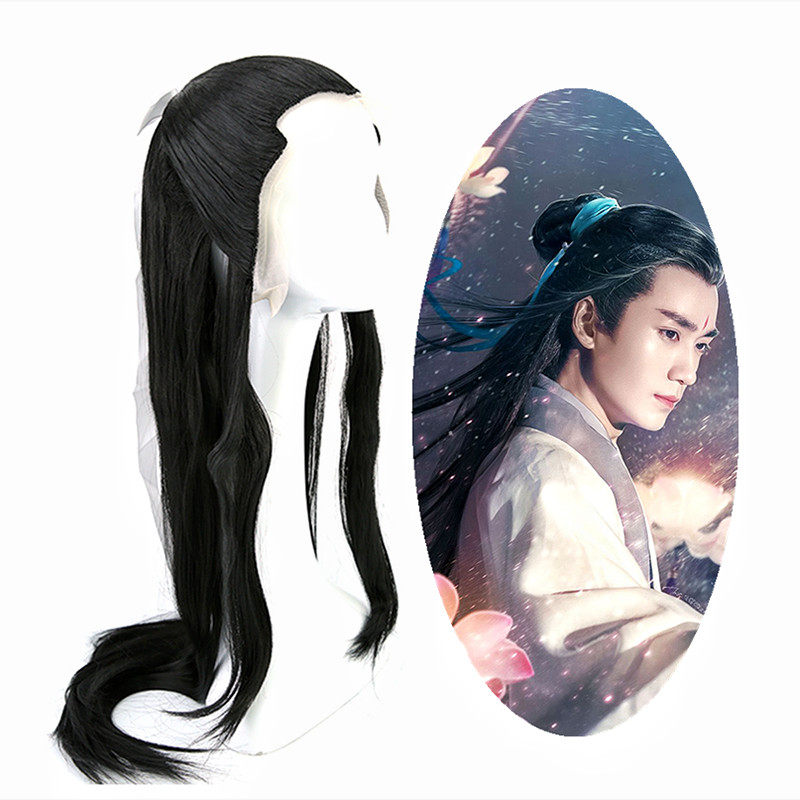 Xinyi ancient costume black long straight hair set fashion men's new whole wig chivalrous wig wig hand hook style full headgear