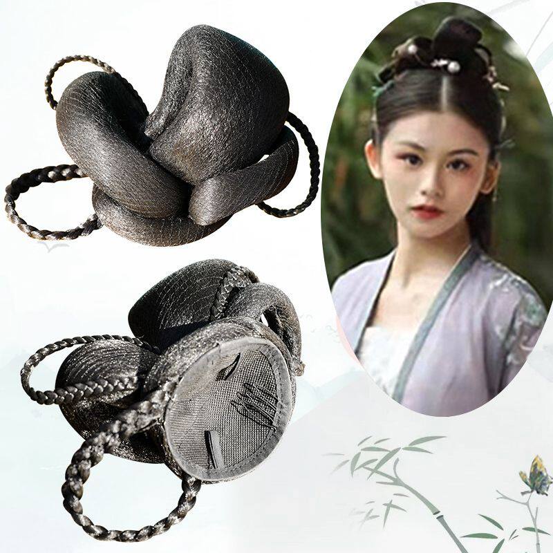 Retro style Handmaid Fake Hair bun Cute Bright Black High Temperature Silk Hair Bag Ancient Dress Styling Cushion Hair Brief Mix