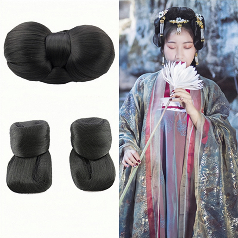 Ancient Clothing Flowers one thousand Bone Hairstyle Hair Bag New Wig Sheet Pad Hairdresser Big retro Han clothes High temperature Silk Rhinoceros Horn