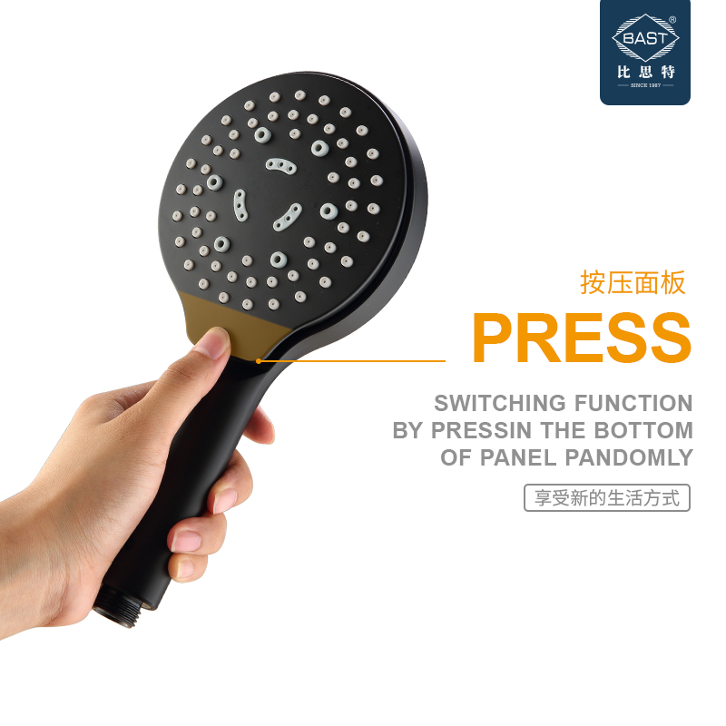 Black hand-held supercharged shower head multi-functional large water shower shower rain shower head universal hose set