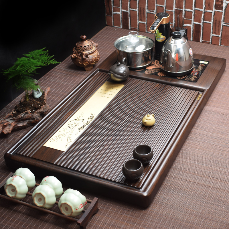 Ebony all-in-one tea tray with induction cooker Whole solid wood log office high-grade tea sea tea table tray