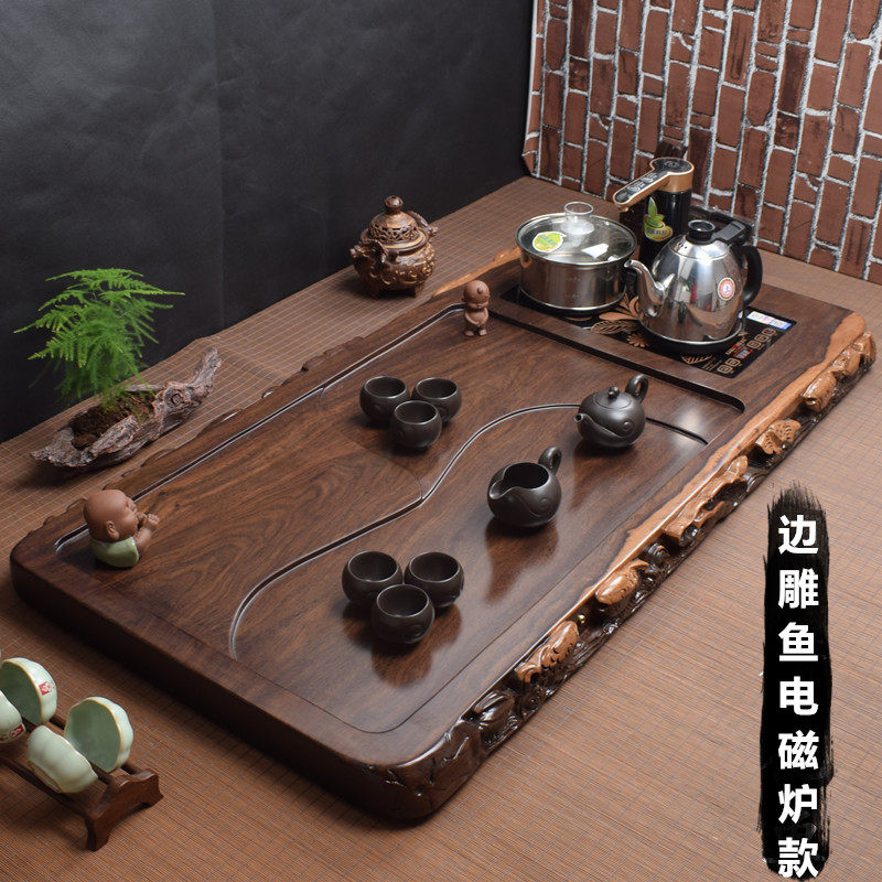 Ebony tea tray with induction cooker integrated automatic tea set large household high-grade wood tea tea table